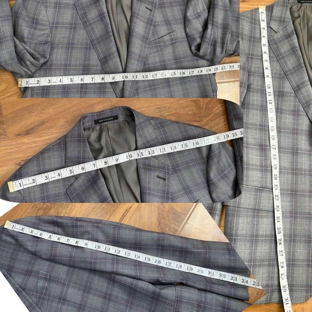 Emporio Armani GLine Virgin Wool Gray Plum Check Pane Plaid Sport Coat Blazer 54